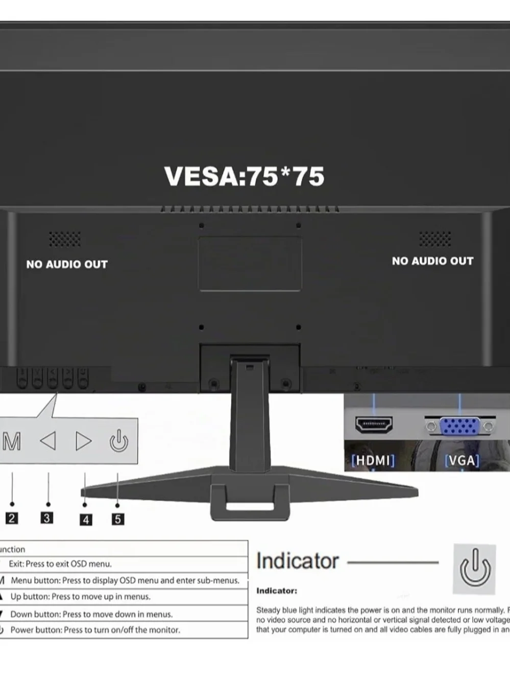 YOTETION 19-inch Full HD 75Hz Thin Monitor - HD+ Anti-Glare LED Display YTLED19
